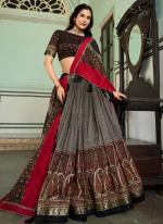 Tussar Silk Grey Festival Wear Printed Ready To Wear Lehenga Choli